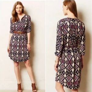 ANTHROPOLOGIE HOLDING HORSES Mira Ikat Shirt Dress Tribal Aztec Print Sz 12